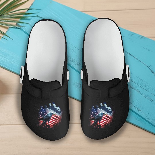 America eagle under Moon with American Flag Slip On Clogs