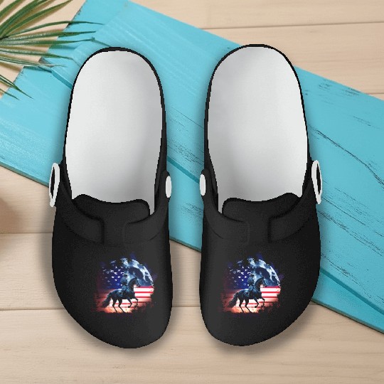 America horse under Moon with American Flag Slip On Clogs