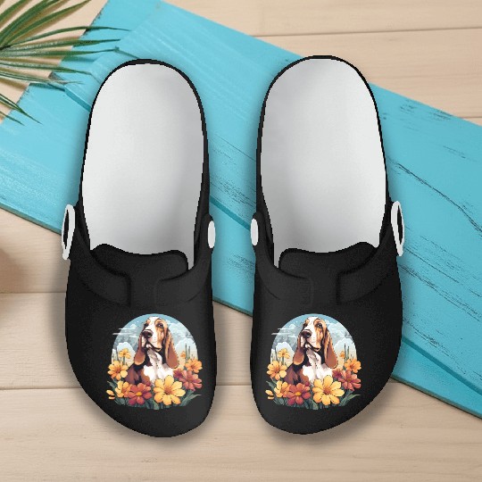 Basset Hound Mountain Flower Cute Colorful Puppy Slip On Clogs