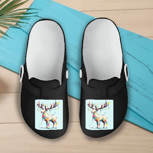 Geometric reindeer with christmas lights Slip On Clogs
