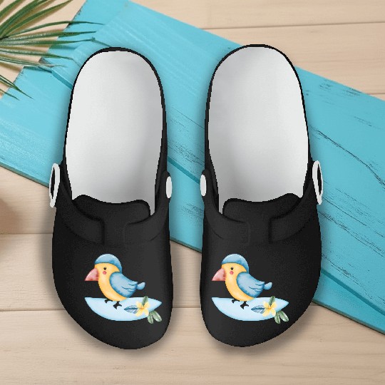 Surfing Bird Watercolor Slip On Clogs