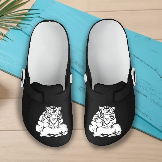 Tiger Biceps Tattoo I Love Mom Slip On Clogs