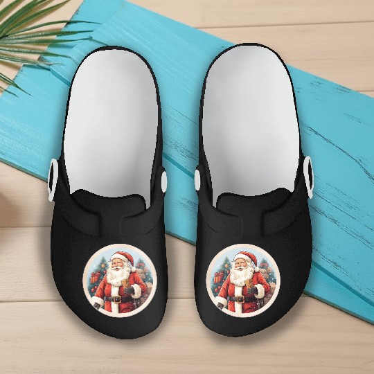 3D christmassticker circle Santa Claus Slip On Clogs