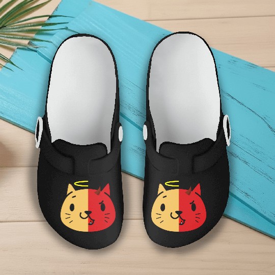 Two Face Cat Angel And Devil Slip On Clogs