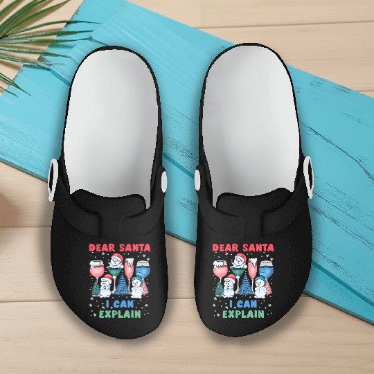 Schneemann Dear Santa I can Explain Funny Slip On Clogs