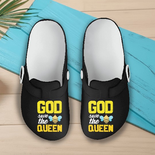 Earth Quote God Save The Queen Bee Slip On Clogs