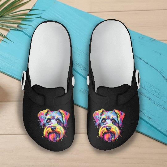 Watercolor Colorful Miniature Schnauzer Slip On Clogs