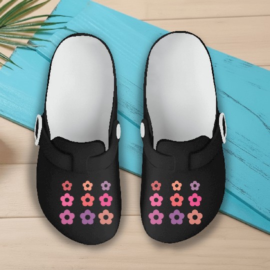 Large and small pink multi-colored flowers Slip On Clogs