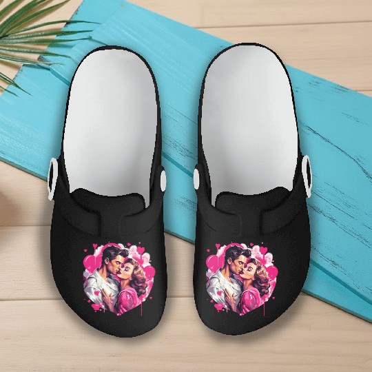 Valentine's Day, Hollywood Lovers Vintage Poster Slip On Clogs