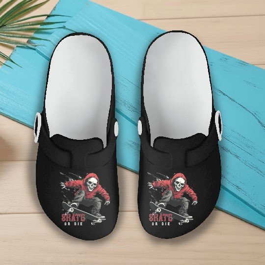 Skeleton Skull Skater Skateboarder Skateboard Slip On Clogs