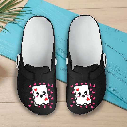 Kawaii Playing Card Hearts Slip On Clogs