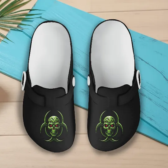Green Biohazard Zombie Alien Slip On Clogs