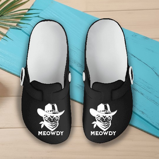 Cute Meowdy Cat Cowboy Pun Slip On Clogs