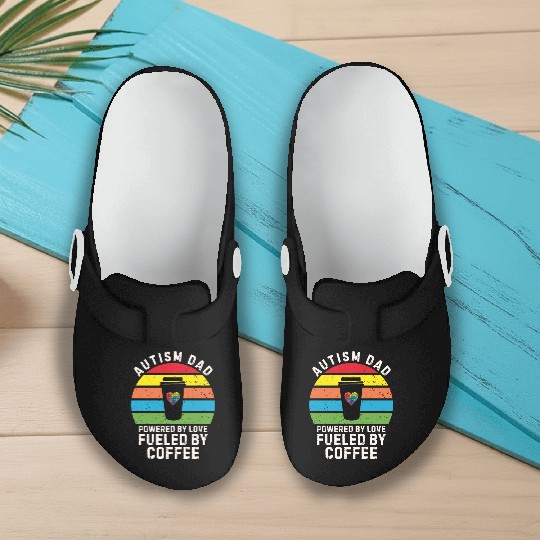 Autism dad powered by coffee sunset Slip On Clogs