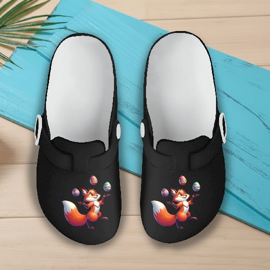 Easter Fox Juggler with Eggs Slip On Clogs