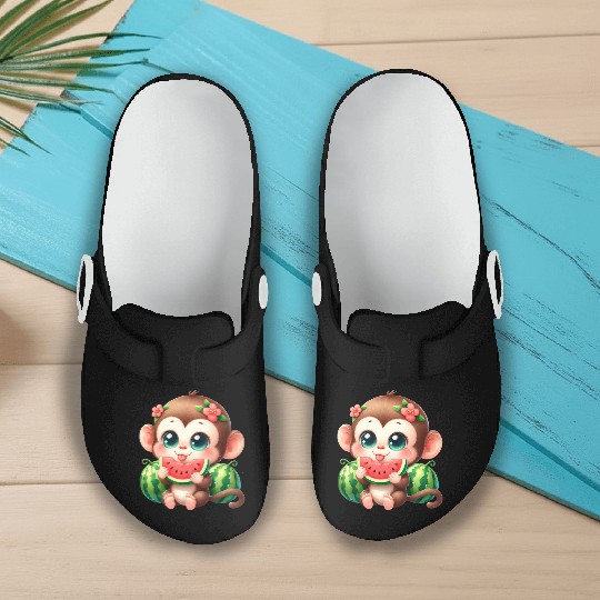 Monkey Eating Watermelon Slip On Clogs