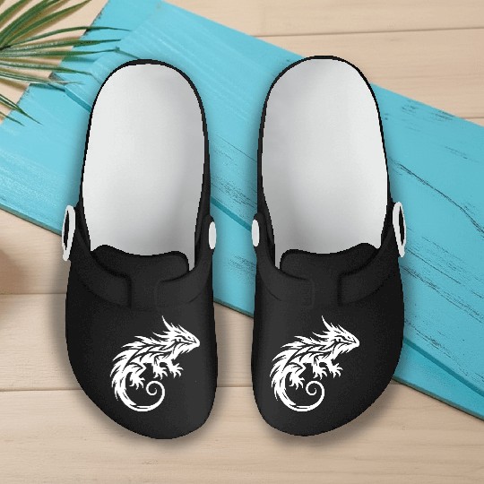Shaggy Bearded Dragon Tribal Dragon Tattoo Slip On Clogs