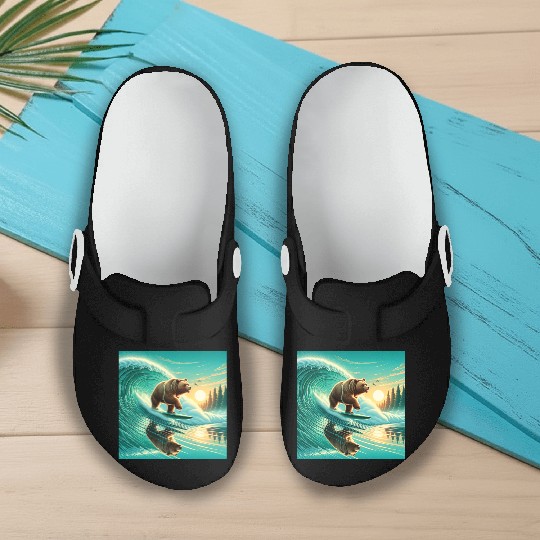 Grizzly bear windsurfing Slip On Clogs