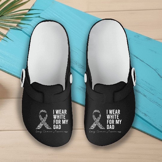 I Wear White For My Dad Lung Cancer Awareness Slip On Clogs