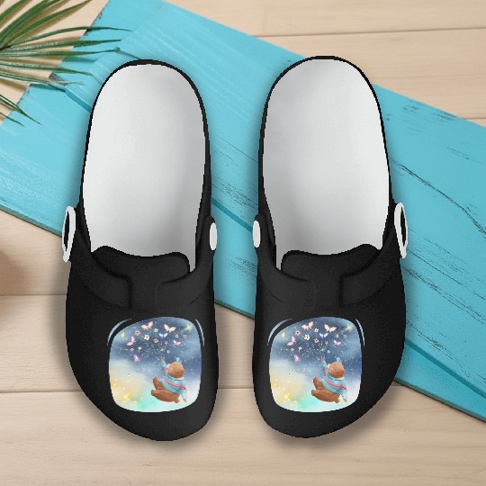 Teddy Bear Up To Sky Using Butterfly Excited Slip On Clogs