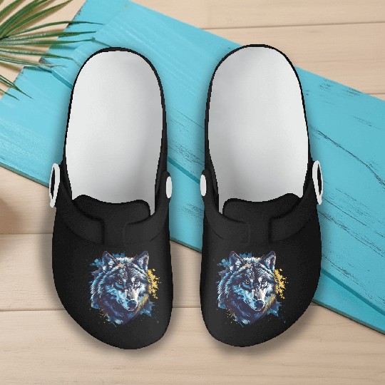 Alpha Wolf Paint Splash Slip On Clogs