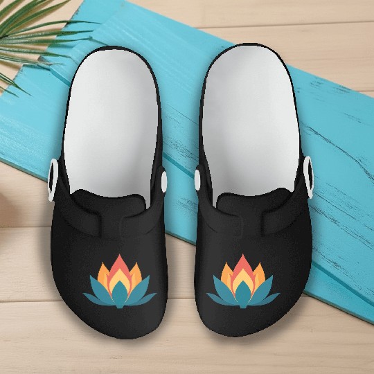 Lotus With Orange Blue Petals Slip On Clogs