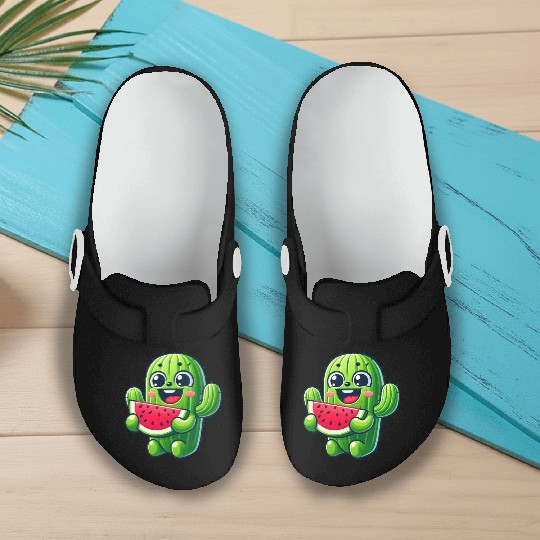 Cute Cactus Comic With Watermelon Fruity Slip On Clogs