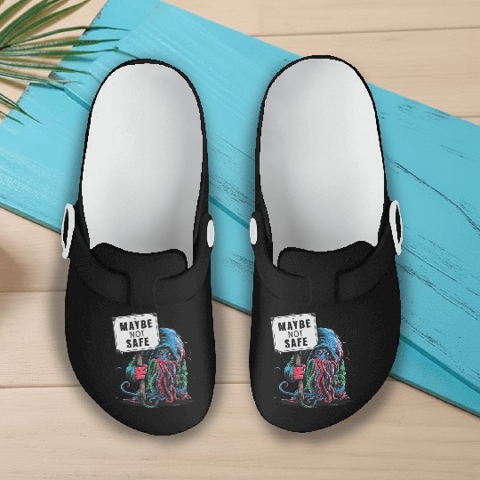 Octopus Creepy Creature Holds Maybe Not Safe Sign Slip On Clogs