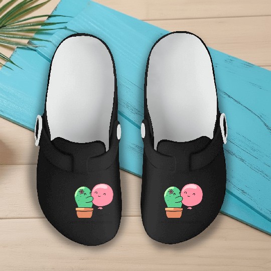 Sweet little cactus hugging a balloon Slip On Clogs