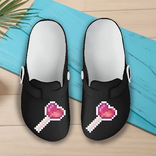 Pixel Art Sprite Cute Heart Lollipop Slip On Clogs