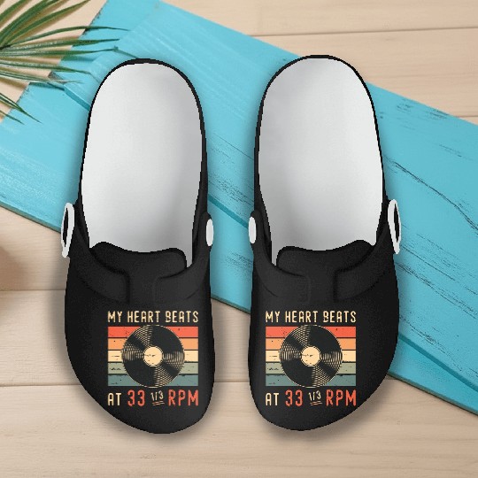 Vinyl Records My Heart Beats At Retro Vinyl Player Slip On Clogs