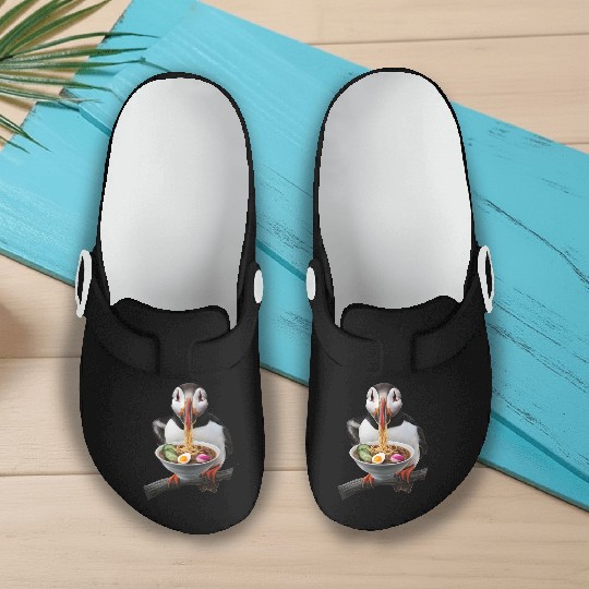 Atlantic Puffin Eating Ramen Realistic Slip On Clogs