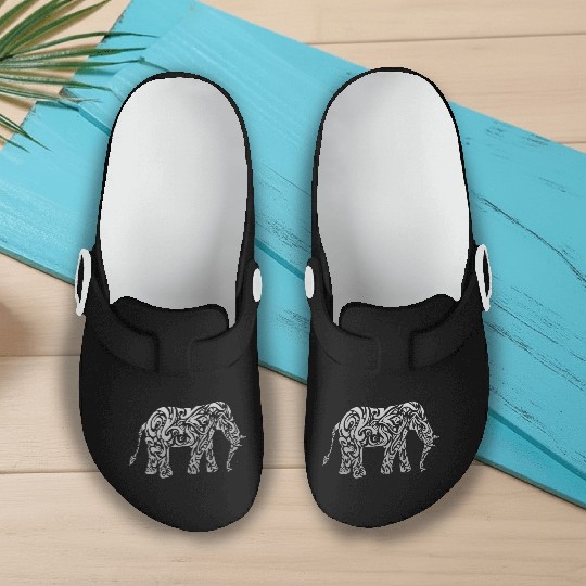 Tribal Elephant Graphic Design Cool Animal Lover Slip On Clogs