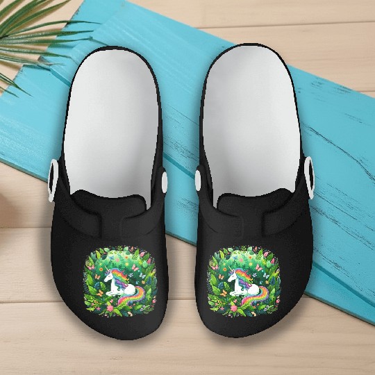 Unicorn, fantasy design, Unicorn in flower garden Slip On Clogs