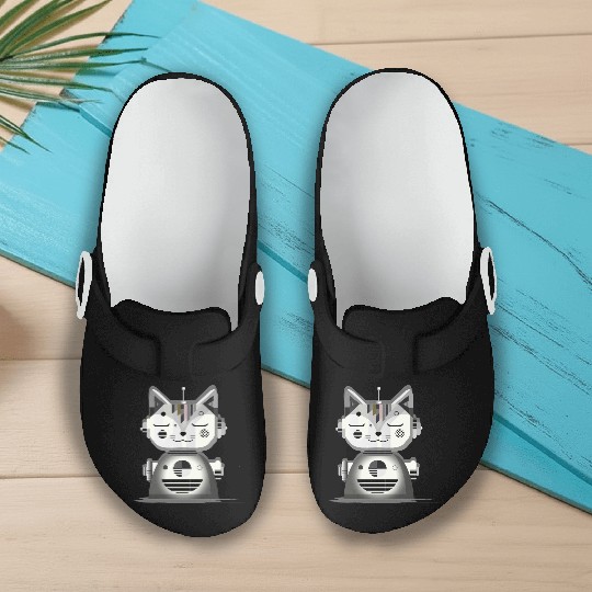 Geometric Robot Cat - Creative Illustration Slip On Clogs