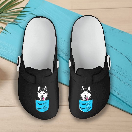 Cute Siberian Husky Dog Lover Husky In A Pocket Slip On Clogs