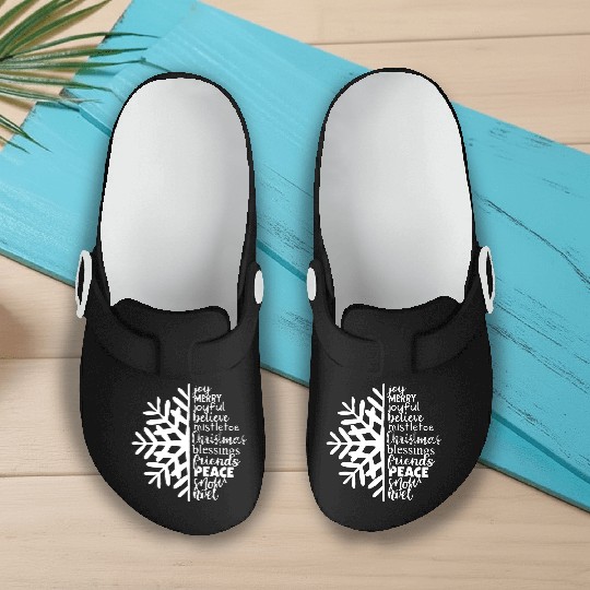 Christmas Snowflake with Joyful Words Slip On Clogs