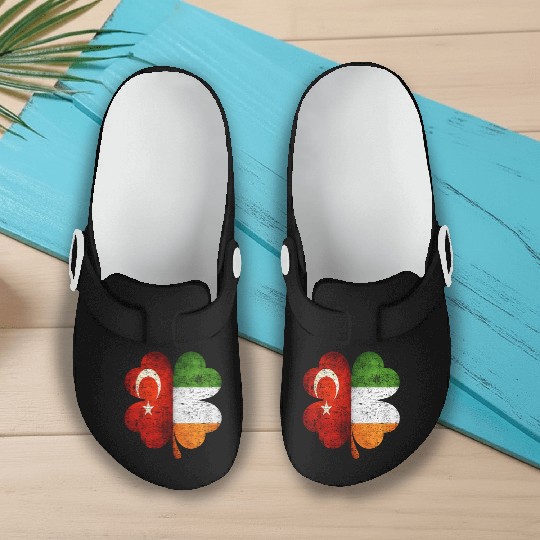 Turkish Irish Shamrock Turkey Ireland Flag Slip On Clogs