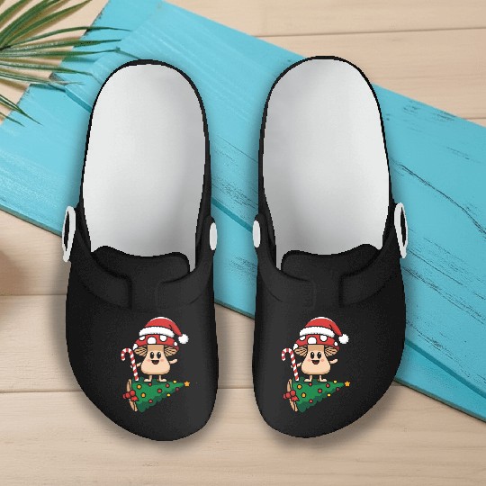 Christmas Mushroom Wearing Santa Hat Slip On Clogs