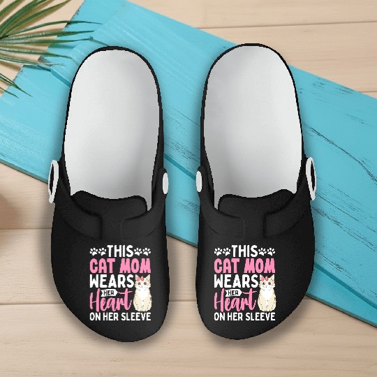 This cat Mom Wears Her Heart on Her Sleeve Slip On Clogs