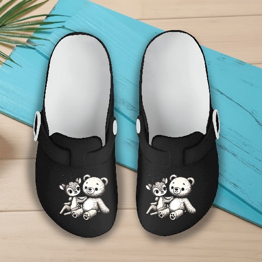 Chibi Deer & Bear - Forest Harmony by TSQ Slip On Clogs