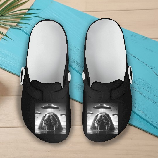 Walrus Sea lion Funny Graphic Selfie with UFOs Wei Slip On Clogs