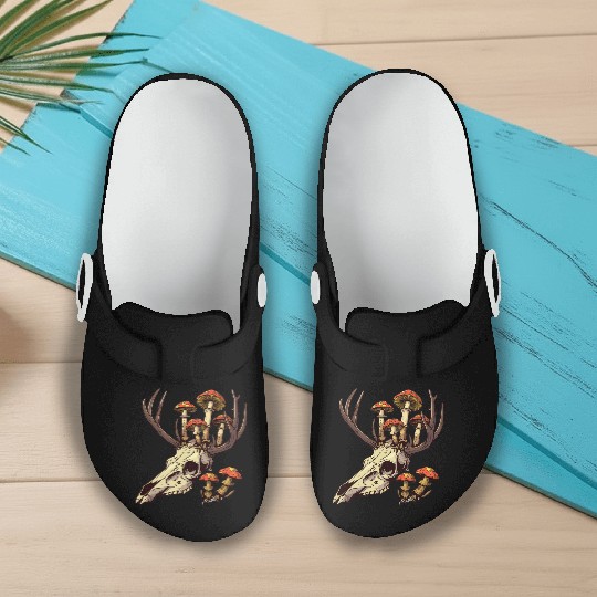 Skull Mushrooms Natural Motif Slip On Clogs