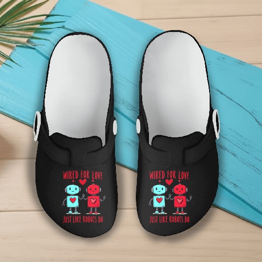 Valentine's Day Gift: Two Robots in Love on Bella Slip On Clogs
