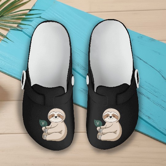 Taurus Zodiac Sloth Holding Leaf Slip On Clogs