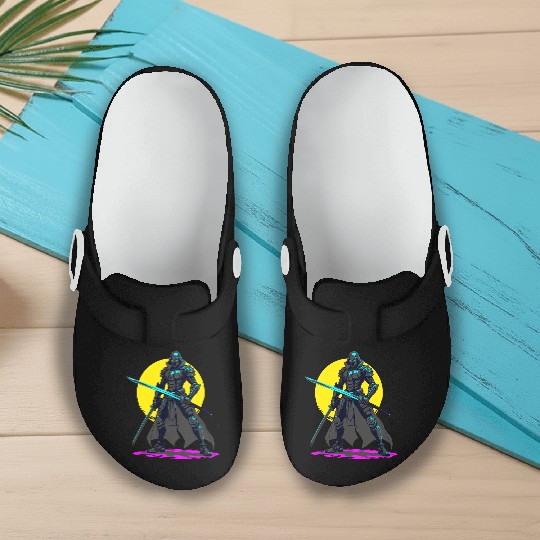 Cyberpunk Armored Samurai Neon Warrior Art Slip On Clogs