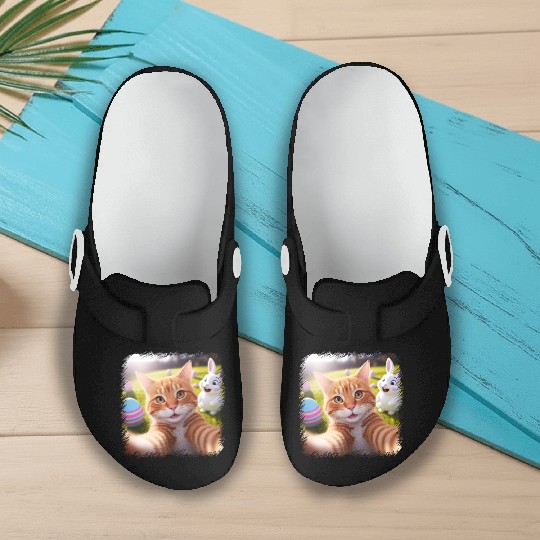 Cute Easter Selfie Cat Bunny Spring Slip On Clogs For Kids
