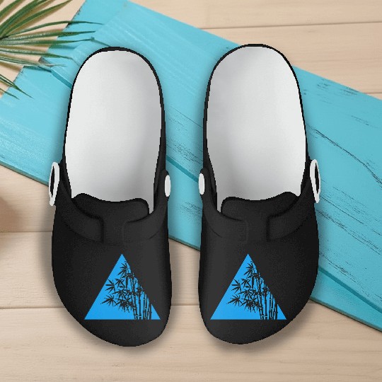 A Blue Triangle and Bamboo Slip On Clogs