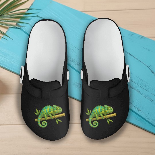 Colorful Chameleon on Bamboo Branch Slip On Clogs