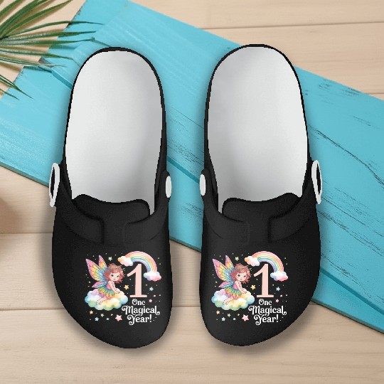 Magical Rainbow Fairy Elf 1st Birthday Girl Slip On Clogs